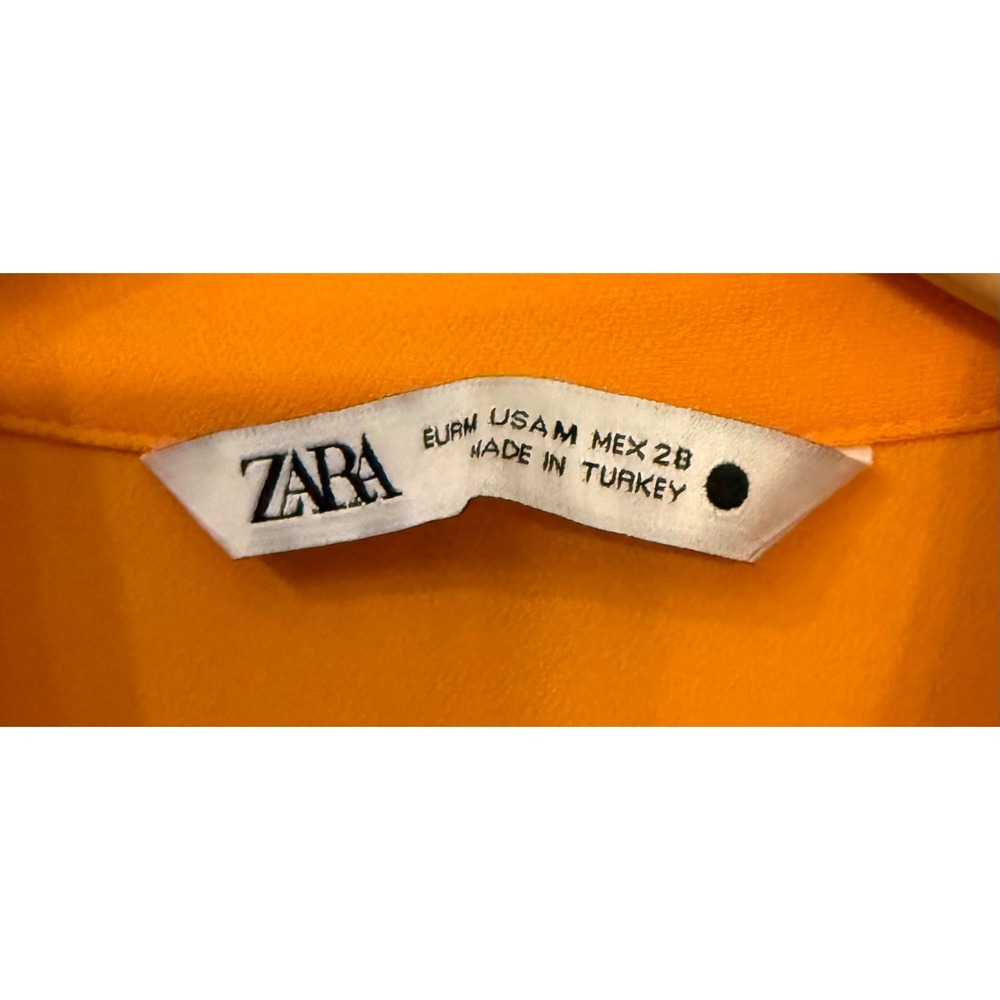 Wmns Bright Orange Zara LS Notched Collar Knee Length Business Casual Dress M - Picture 6 of 8